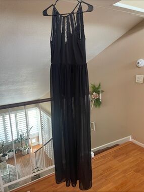 Mustard Seed Black Sheer Maxi Jumpsuit Romper